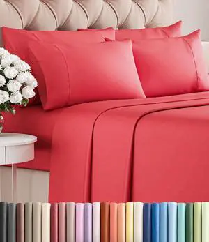 King 6 Piece Sheet Set - Comfy Breathable & Cooling - Ultra Soft Hotel Luxury Bedding Set with 8-16 Inch Deep Pockets - 1 Flat & 1 Fitted Sheet & 4 Pillowcases - Cozy, Wrinkle Free & Easy Care - Red King 6 Piece Sheet Set - Comfy Breathable & Cooling - Ultra Soft Hotel Luxury Bedding Set with 8-16 Inch Deep Pockets - 1 Flat & 1 Fitted Sheet & 4 Pillowcases - Cozy, Wrinkle Free & Easy Care - Red