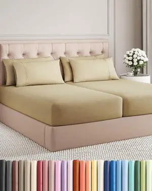 Split King 7 Piece Sheet Set - Comfy Breathable & Cooling - Ultra-Soft Hotel Luxury Bedding Set w/ 8-16 Inch Deep Pockets - 1 Flat & 2 Fitted Sheet & 4 Pillowcases - Wrinkle Free & Easy Care - Beige Split King 7 Piece Sheet Set - Comfy Breathable & Cooling - Ultra-Soft Hotel Luxury Bedding Set w/ 8-16 Inch Deep Pockets - 1 Flat & 2 Fitted Sheet & 4 Pillowcases - Wrinkle Free & Easy Care - Beige