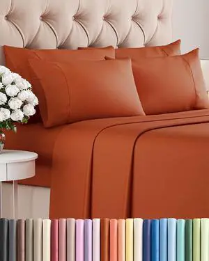 Cal King 6 Piece Sheet Set - Comfy Breathable & Cooling - Soft Hotel Luxury Bedding Set with 8-16 Inch Deep Pockets - 1 Flat & 1 Fitted Sheet & 4 Pillowcases - Wrinkle Free & Easy Care - Terracotta Cal King 6 Piece Sheet Set - Comfy Breathable & Cooling - Soft Hotel Luxury Bedding Set with 8-16 Inch Deep Pockets - 1 Flat & 1 Fitted Sheet & 4 Pillowcases - Wrinkle Free & Easy Care - Terracotta