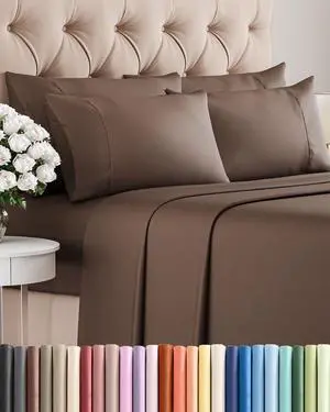 Cal King 6 Piece Sheet Set - Comfy Breathable & Cooling - Ultra-Soft Hotel Luxury Bedding Set with 8-16 Inch Deep Pockets - 1 Flat & 1 Fitted Sheet & 4 Pillowcases - Wrinkle Free & Easy Care - Brown Cal King 6 Piece Sheet Set - Comfy Breathable & Cooling - Ultra-Soft Hotel Luxury Bedding Set with 8-16 Inch Deep Pockets - 1 Flat & 1 Fitted Sheet & 4 Pillowcases - Wrinkle Free & Easy Care - Brown