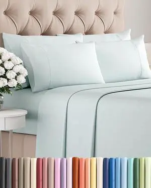 Cal King 6 Piece Sheet Set - Comfy Breathable & Cooling - Ultra-Soft Hotel Luxury Bedding Set w/ 8-16 Inch Deep Pockets - 1 Flat & 1 Fitted Sheet & 4 Pillowcases - Wrinkle Free & Easy Care - Ice Blue Cal King 6 Piece Sheet Set - Comfy Breathable & Cooling - Ultra-Soft Hotel Luxury Bedding Set w/ 8-16 Inch Deep Pockets - 1 Flat & 1 Fitted Sheet & 4 Pillowcases - Wrinkle Free & Easy Care - Ice Blue