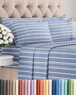 King 6 Piece Sheet Set - Comfy Breathable & Cooling - Soft Hotel Luxury Bedding Set with 8-16 Inch Deep Pockets - 1 Flat & 1 Fitted Sheet & 4 Pillowcases - Wrinkle Free & Easy Care - Blue Stripes 3 King 6 Piece Sheet Set - Comfy Breathable & Cooling - Soft Hotel Luxury Bedding Set with 8-16 Inch Deep Pockets - 1 Flat & 1 Fitted Sheet & 4 Pillowcases - Wrinkle Free & Easy Care - Blue Stripes 3