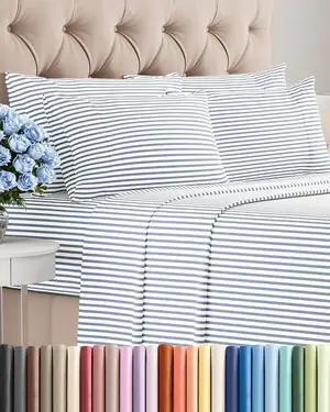 Full 6 Piece Sheet Set - Comfy Breathable & Cooling - Soft Hotel Luxury Bedding Set with 8-16 Inch Deep Pockets - 1 Flat & 1 Fitted Sheet & 4 Pillowcases - Wrinkle Free & Easy Care - Blue Stripes 2 Full 6 Piece Sheet Set - Comfy Breathable & Cooling - Soft Hotel Luxury Bedding Set with 8-16 Inch Deep Pockets - 1 Flat & 1 Fitted Sheet & 4 Pillowcases - Wrinkle Free & Easy Care - Blue Stripes 2