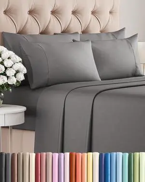 Full 6 Piece Sheet Set - Comfy Breathable & Cooling - Ultra-Soft Hotel Luxury Bedding Set with 8-16 Inch Deep Pockets - 1 Flat & 1 Fitted Sheet & 4 Pillowcases - Wrinkle Free & Easy Care - Dark Grey Full 6 Piece Sheet Set - Comfy Breathable & Cooling - Ultra-Soft Hotel Luxury Bedding Set with 8-16 Inch Deep Pockets - 1 Flat & 1 Fitted Sheet & 4 Pillowcases - Wrinkle Free & Easy Care - Dark Grey