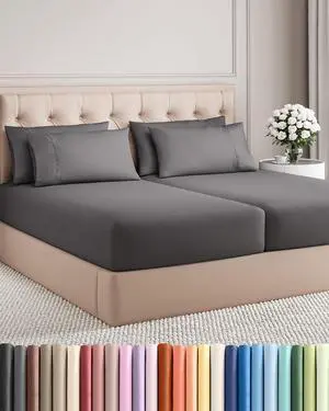 Split King 7 Piece Sheet Set - Comfy Breathable & Cooling - Soft Hotel Luxury Bedding Set with 8-16 Inch Deep Pockets - 1 Flat & 2 Fitted Sheet & 4 Pillowcases - Wrinkle Free & Easy Care - Dark Grey Split King 7 Piece Sheet Set - Comfy Breathable & Cooling - Soft Hotel Luxury Bedding Set with 8-16 Inch Deep Pockets - 1 Flat & 2 Fitted Sheet & 4 Pillowcases - Wrinkle Free & Easy Care - Dark Grey
