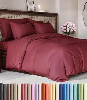 Duvet Cover Full Size Set - Extra Soft Full Duvet Cover 80" x 90" with 2 Pillow Shams for Women, Men, Kids & Teens - Hotel Luxury, Easy-Care w/ Zipper Closures & Ties - Comfy & Breathable (Burgundy) Duvet Cover Full Size Set - Extra Soft Full Duvet Cover 80" x 90" with 2 Pillow Shams for Women, Men, Kids & Teens - Hotel Luxury, Easy-Care w/ Zipper Closures & Ties - Comfy & Breathable (Burgundy)