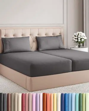 Split King Size 5 Piece Sheet Set - Comfy Breathable & Cooling Sheets - Hotel Luxury Bed Sheets for Women & Men - Deep Pockets, Easy-Fit, Soft & Wrinkle Free Sheets - Dark Grey Oeko-Tex Bed Sheet Set Split King Size 5 Piece Sheet Set - Comfy Breathable & Cooling Sheets - Hotel Luxury Bed Sheets for Women & Men - Deep Pockets, Easy-Fit, Soft & Wrinkle Free Sheets - Dark Grey Oeko-Tex Bed Sheet Set
