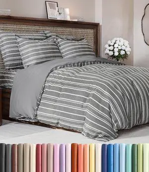 Duvet Cover Cal King Size Set - Extra Soft Cal King Duvet Cover 104" x 98" with 2 Pillow Shams for Women, Men, Kids & Teens - Comfy, Breathable, Hotel Luxury w/ Zipper Closures & Ties (Grey Stripes) Duvet Cover Cal King Size Set - Extra Soft Cal King Duvet Cover 104" x 98" with 2 Pillow Shams for Women, Men, Kids & Teens - Comfy, Breathable, Hotel Luxury w/ Zipper Closures & Ties (Grey Stripes)