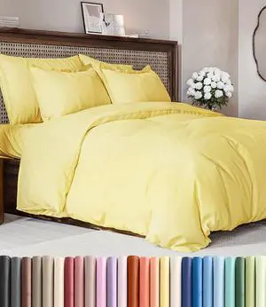 Duvet Cover Full Size Set - Extra Soft Full Duvet Cover 80" x 90" with 2 Pillow Shams for Women, Men, Kids & Teens - Hotel Luxury, Easy-Care w/Zipper Closures & Ties - Comfy and Breathable (Yellow) Duvet Cover Full Size Set - Extra Soft Full Duvet Cover 80" x 90" with 2 Pillow Shams for Women, Men, Kids & Teens - Hotel Luxury, Easy-Care w/Zipper Closures & Ties - Comfy and Breathable (Yellow)