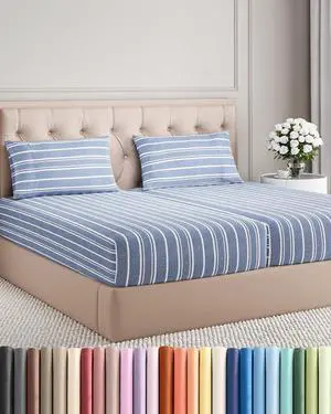 Split King Size 5 Piece Sheet Set - Comfy Breathable & Cooling Sheets - Hotel Luxury Bed Sheets for Women & Men - Deep Pockets, Easy-Fit, Soft & Wrinkle Free Sheets - Blue Stripes Oeko-Tex Bed Sheets Split King Size 5 Piece Sheet Set - Comfy Breathable & Cooling Sheets - Hotel Luxury Bed Sheets for Women & Men - Deep Pockets, Easy-Fit, Soft & Wrinkle Free Sheets - Blue Stripes Oeko-Tex Bed Sheets