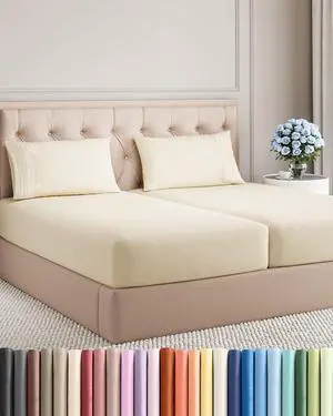Split King Size 5 Piece Sheet Set - Comfy Breathable & Cooling Sheets - Hotel Luxury Bed Sheets for Women & Men - Deep Pockets, Easy-Fit, Soft & Wrinkle Free Sheets - Off White Oeko-Tex Bed Sheet Set Split King Size 5 Piece Sheet Set - Comfy Breathable & Cooling Sheets - Hotel Luxury Bed Sheets for Women & Men - Deep Pockets, Easy-Fit, Soft & Wrinkle Free Sheets - Off White Oeko-Tex Bed Sheet Set