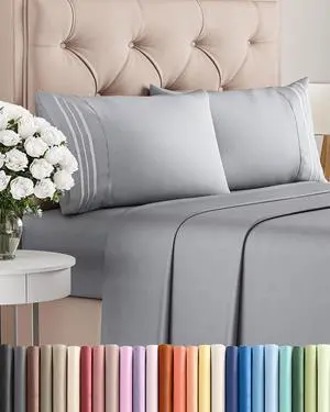 Queen Size 4 Piece Sheet Set - Comfy Breathable & Cooling Sheets - Hotel Luxury Bed Sheets for Women & Men - Deep Pockets, Easy-Fit, Soft and Wrinkle Free Sheets - Steel Blue Oeko-Tex Bed Sheet Set Queen Size 4 Piece Sheet Set - Comfy Breathable & Cooling Sheets - Hotel Luxury Bed Sheets for Women & Men - Deep Pockets, Easy-Fit, Soft and Wrinkle Free Sheets - Steel Blue Oeko-Tex Bed Sheet Set
