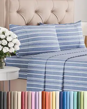 King Size 4 Piece Sheet Set - Comfy Breathable & Cooling Sheets - Hotel Luxury Bed Sheets for Women & Men - Deep Pockets, Easy-Fit, Soft and Wrinkle Free Sheets - Blue Stripes Oeko-Tex Bed Sheet Set King Size 4 Piece Sheet Set - Comfy Breathable & Cooling Sheets - Hotel Luxury Bed Sheets for Women & Men - Deep Pockets, Easy-Fit, Soft and Wrinkle Free Sheets - Blue Stripes Oeko-Tex Bed Sheet Set