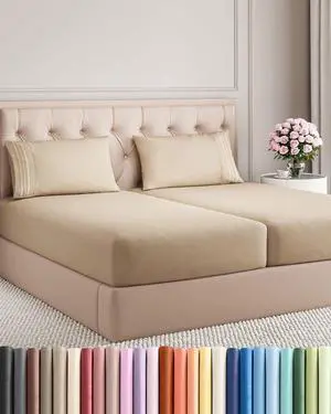 Split King Size 5 Piece Sheet Set - Comfy Breathable & Cooling Sheets - Hotel Luxury Bed Sheets for Women & Men - Deep Pockets, Easy-Fit, Soft and Wrinkle Free Sheets - Cream Oeko-Tex Bed Sheet Set Split King Size 5 Piece Sheet Set - Comfy Breathable & Cooling Sheets - Hotel Luxury Bed Sheets for Women & Men - Deep Pockets, Easy-Fit, Soft and Wrinkle Free Sheets - Cream Oeko-Tex Bed Sheet Set