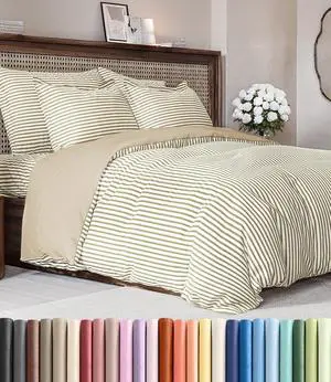 Duvet Cover Cal King Size Set - Extra Soft Cal King Duvet Cover 104" x 98" with 2 Pillow Shams for Women, Men, Kids & Teens - Comfy, Breathable, Hotel Luxury w/ Zipper Closures & Ties (Beige Stripes) Duvet Cover Cal King Size Set - Extra Soft Cal King Duvet Cover 104" x 98" with 2 Pillow Shams for Women, Men, Kids & Teens - Comfy, Breathable, Hotel Luxury w/ Zipper Closures & Ties (Beige Stripes)