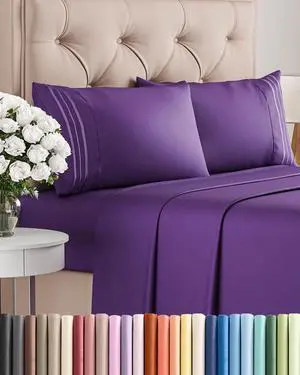 Queen Size 4 Piece Sheet Set - Comfy Breathable & Cooling Sheets - Hotel Luxury Bed Sheets for Women & Men - Deep Pockets, Easy-Fit, Extra Soft & Wrinkle Free Sheets - Purple Oeko-Tex Bed Sheet Set Queen Size 4 Piece Sheet Set - Comfy Breathable & Cooling Sheets - Hotel Luxury Bed Sheets for Women & Men - Deep Pockets, Easy-Fit, Extra Soft & Wrinkle Free Sheets - Purple Oeko-Tex Bed Sheet Set