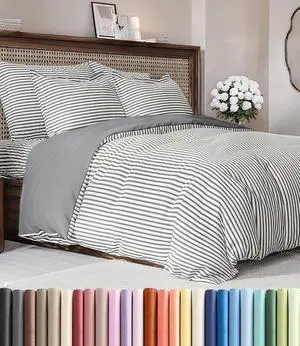 Duvet Cover Full Size Set - Extra Soft Full Duvet Cover 80" x 90" with 2 Pillow Shams for Women, Men, Kids & Teens - Hotel Luxury w/ Zipper Closures & Ties - Comfy, Cozy & Breathable (Grey Stripes) Duvet Cover Full Size Set - Extra Soft Full Duvet Cover 80" x 90" with 2 Pillow Shams for Women, Men, Kids & Teens - Hotel Luxury w/ Zipper Closures & Ties - Comfy, Cozy & Breathable (Grey Stripes)