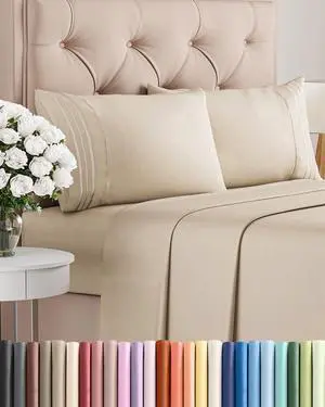 Queen Size 4 Piece Sheet Set - Comfy Breathable & Cooling Sheets - Hotel Luxury Bed Sheets for Women & Men - Deep Pockets, Easy-Fit, Extra Soft and Wrinkle Free Sheets - Wheat Oeko-Tex Bed Sheet Set Queen Size 4 Piece Sheet Set - Comfy Breathable & Cooling Sheets - Hotel Luxury Bed Sheets for Women & Men - Deep Pockets, Easy-Fit, Extra Soft and Wrinkle Free Sheets - Wheat Oeko-Tex Bed Sheet Set