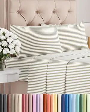 Cal King Size 4 Piece Sheet Set - Comfy Breathable & Cooling Sheets - Hotel Luxury Bed Sheets for Women & Men - Deep Pockets, Easy-Fit, Soft & Wrinkle Free Sheets - Beige Stripes Oeko-Tex Bed Sheets Cal King Size 4 Piece Sheet Set - Comfy Breathable & Cooling Sheets - Hotel Luxury Bed Sheets for Women & Men - Deep Pockets, Easy-Fit, Soft & Wrinkle Free Sheets - Beige Stripes Oeko-Tex Bed Sheets