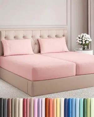 Split King Size 5 Piece Sheet Set - Comfy Breathable & Cooling Sheets - Hotel Luxury Bed Sheets for Women & Men - Deep Pockets, Easy-Fit, Soft & Wrinkle Free Sheets - Baby Pink Oeko-Tex Bed Sheet Set Split King Size 5 Piece Sheet Set - Comfy Breathable & Cooling Sheets - Hotel Luxury Bed Sheets for Women & Men - Deep Pockets, Easy-Fit, Soft & Wrinkle Free Sheets - Baby Pink Oeko-Tex Bed Sheet Set