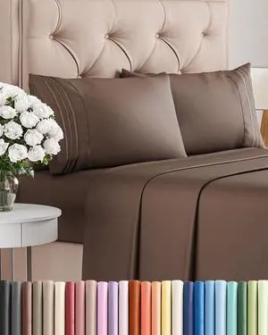 Queen Size 4 Piece Sheet Set - Comfy Breathable & Cooling Sheets - Hotel Luxury Bed Sheets for Women & Men - Deep Pockets, Easy-Fit, Extra Soft and Wrinkle Free Sheets - Brown Oeko-Tex Bed Sheet Set Queen Size 4 Piece Sheet Set - Comfy Breathable & Cooling Sheets - Hotel Luxury Bed Sheets for Women & Men - Deep Pockets, Easy-Fit, Extra Soft and Wrinkle Free Sheets - Brown Oeko-Tex Bed Sheet Set