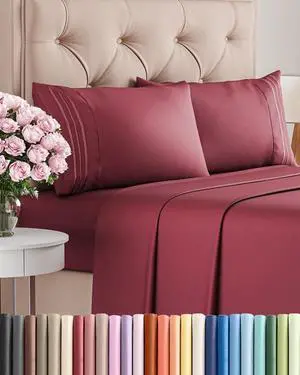 King Size 4 Piece Sheet Set - Comfy Breathable & Cooling Sheets - Hotel Luxury Bed Sheets for Women & Men - Deep Pockets, Easy-Fit, Extra Soft & Wrinkle Free Sheets - Burgundy Oeko-Tex Bed Sheet Set King Size 4 Piece Sheet Set - Comfy Breathable & Cooling Sheets - Hotel Luxury Bed Sheets for Women & Men - Deep Pockets, Easy-Fit, Extra Soft & Wrinkle Free Sheets - Burgundy Oeko-Tex Bed Sheet Set