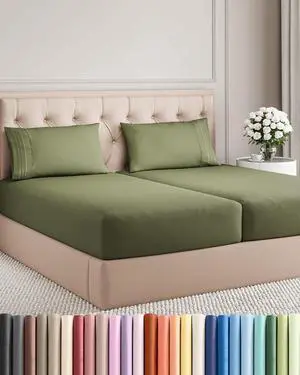 Split King Size 5 Piece Sheet Set - Comfy Breathable & Cooling Sheets - Hotel Luxury Bed Sheets for Women & Men - Deep Pockets, Easy-Fit, Soft & Wrinkle Free Sheets - Sage Green Oeko-Tex Bed Sheet Set Split King Size 5 Piece Sheet Set - Comfy Breathable & Cooling Sheets - Hotel Luxury Bed Sheets for Women & Men - Deep Pockets, Easy-Fit, Soft & Wrinkle Free Sheets - Sage Green Oeko-Tex Bed Sheet Set