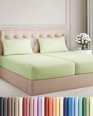 Split King Size 5 Piece Sheet Set - Comfy Breathable & Cooling Sheets - Hotel Luxury Bed Sheets for Women & Men - Deep Pockets, Easy-Fit, Soft & Wrinkle Free Sheets - Light Sage Green Oeko-Tex Sheets Split King Size 5 Piece Sheet Set - Comfy Breathable & Cooling Sheets - Hotel Luxury Bed Sheets for Women & Men - Deep Pockets, Easy-Fit, Soft & Wrinkle Free Sheets - Light Sage Green Oeko-Tex Sheets