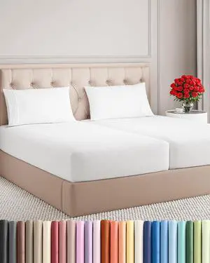 Split King Size 5 Piece Sheet Set - Comfy Breathable & Cooling Sheets - Hotel Luxury Bed Sheets for Women & Men - Deep Pockets, Easy-Fit, Soft and Wrinkle Free Sheets - White Oeko-Tex Bed Sheet Set Split King Size 5 Piece Sheet Set - Comfy Breathable & Cooling Sheets - Hotel Luxury Bed Sheets for Women & Men - Deep Pockets, Easy-Fit, Soft and Wrinkle Free Sheets - White Oeko-Tex Bed Sheet Set