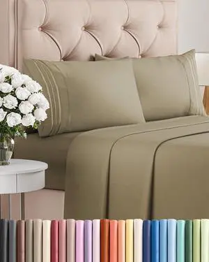Queen Size 4 Piece Sheet Set - Comfy Breathable & Cooling Sheets - Hotel Luxury Bed Sheets for Women & Men - Deep Pockets, Easy-Fit, Extra Soft and Wrinkle Free Sheets - Khaki Oeko-Tex Bed Sheet Set Queen Size 4 Piece Sheet Set - Comfy Breathable & Cooling Sheets - Hotel Luxury Bed Sheets for Women & Men - Deep Pockets, Easy-Fit, Extra Soft and Wrinkle Free Sheets - Khaki Oeko-Tex Bed Sheet Set