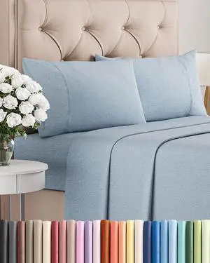 Queen Size 4 Piece Sheet Set - Comfy Breathable & Cooling Sheets - Hotel Luxury Bed Sheets for Women & Men - Deep Pockets, Easy-Fit, Soft & Wrinkle Free Sheets - Heathered Blue Oeko-Tex Bed Sheet Set Queen Size 4 Piece Sheet Set - Comfy Breathable & Cooling Sheets - Hotel Luxury Bed Sheets for Women & Men - Deep Pockets, Easy-Fit, Soft & Wrinkle Free Sheets - Heathered Blue Oeko-Tex Bed Sheet Set