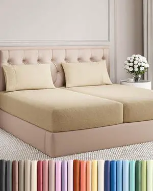 Split King Size 5 Piece Sheet Set - Comfy Breathable & Cooling Sheets - Hotel Luxury Bed Sheets for Women & Men - Deep Pockets, Easy-Fit, Soft & Wrinkle Free Sheets - Heathered Tan Oeko-Tex Bed Sheets Split King Size 5 Piece Sheet Set - Comfy Breathable & Cooling Sheets - Hotel Luxury Bed Sheets for Women & Men - Deep Pockets, Easy-Fit, Soft & Wrinkle Free Sheets - Heathered Tan Oeko-Tex Bed Sheets