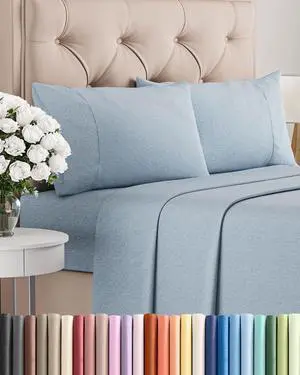 King Size 4 Piece Sheet Set - Comfy Breathable & Cooling Sheets - Hotel Luxury Bed Sheets for Women & Men - Deep Pockets, Easy-Fit, Soft & Wrinkle Free Sheets - Heathered Blue Oeko-Tex Bed Sheet Set King Size 4 Piece Sheet Set - Comfy Breathable & Cooling Sheets - Hotel Luxury Bed Sheets for Women & Men - Deep Pockets, Easy-Fit, Soft & Wrinkle Free Sheets - Heathered Blue Oeko-Tex Bed Sheet Set