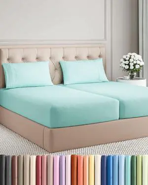 Split King Size 5 Piece Sheet Set - Comfy Breathable & Cooling Sheets - Hotel Luxury Bed Sheets for Women & Men - Deep Pockets, Easy-Fit, Soft & Wrinkle Free Sheets - Spa Blue Oeko-Tex Bed Sheet Set Split King Size 5 Piece Sheet Set - Comfy Breathable & Cooling Sheets - Hotel Luxury Bed Sheets for Women & Men - Deep Pockets, Easy-Fit, Soft & Wrinkle Free Sheets - Spa Blue Oeko-Tex Bed Sheet Set