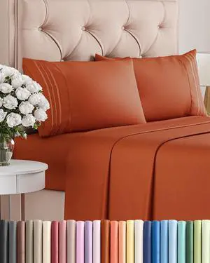 Queen Size 4 Piece Sheet Set - Comfy Breathable & Cooling Sheets - Hotel Luxury Bed Sheets for Women & Men - Deep Pockets, Easy-Fit, Soft and Wrinkle Free Sheets - Terracotta Oeko-Tex Bed Sheet Set Queen Size 4 Piece Sheet Set - Comfy Breathable & Cooling Sheets - Hotel Luxury Bed Sheets for Women & Men - Deep Pockets, Easy-Fit, Soft and Wrinkle Free Sheets - Terracotta Oeko-Tex Bed Sheet Set