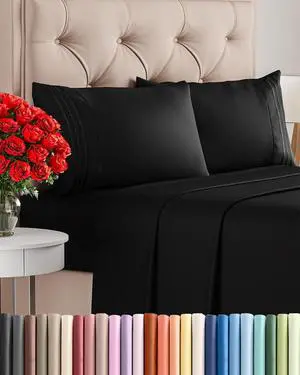 Queen Size 4 Piece Sheet Set - Comfy Breathable & Cooling Sheets - Hotel Luxury Bed Sheets for Women & Men - Deep Pockets, Easy-Fit, Extra Soft and Wrinkle Free Sheets - Black Oeko-Tex Bed Sheet Set Queen Size 4 Piece Sheet Set - Comfy Breathable & Cooling Sheets - Hotel Luxury Bed Sheets for Women & Men - Deep Pockets, Easy-Fit, Extra Soft and Wrinkle Free Sheets - Black Oeko-Tex Bed Sheet Set