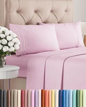 King Size 4 Piece Sheet Set - Comfy Breathable & Cooling Sheets - Hotel Luxury Bed Sheets for Women and Men - Deep Pockets, Easy-Fit, Soft and Wrinkle Free Sheets - Light Pink Oeko-Tex Bed Sheet Set King Size 4 Piece Sheet Set - Comfy Breathable & Cooling Sheets - Hotel Luxury Bed Sheets for Women and Men - Deep Pockets, Easy-Fit, Soft and Wrinkle Free Sheets - Light Pink Oeko-Tex Bed Sheet Set