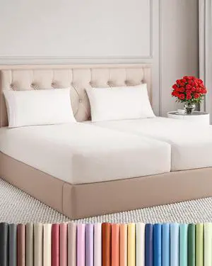 Split King Size 5 Piece Sheet Set - Comfy Breathable & Cooling Sheets - Hotel Luxury Bed Sheets for Women & Men - Deep Pockets, Easy-Fit, Extra Soft & Wrinkle Free - Antique White Oeko-Tex Bed Sheets Split King Size 5 Piece Sheet Set - Comfy Breathable & Cooling Sheets - Hotel Luxury Bed Sheets for Women & Men - Deep Pockets, Easy-Fit, Extra Soft & Wrinkle Free - Antique White Oeko-Tex Bed Sheets