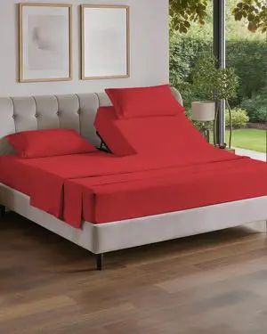 Flex Top Split Head King 4 Piece Sheet Set - Ultra-Soft, Breathable & Cooling Bed Sheets Set - Hotel Luxury Bedding for Women & Men with Deep Pockets - Wrinkle Free & Fade Resistant - Oeko-Tex - Red Flex Top Split Head King 4 Piece Sheet Set - Ultra-Soft, Breathable & Cooling Bed Sheets Set - Hotel Luxury Bedding for Women & Men with Deep Pockets - Wrinkle Free & Fade Resistant - Oeko-Tex - Red