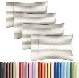 Queen Pillow Cases Set of 4 - Ultra Soft Hotel Quality Pillowcase Covers - Comfy, Cozy & Wrinkle Free - Shrinkage & Fade Resistant - Machine Washable Pillow Protectors - 4 Piece Set - Beige Stripes 2 Queen Pillow Cases Set of 4 - Ultra Soft Hotel Quality Pillowcase Covers - Comfy, Cozy & Wrinkle Free - Shrinkage & Fade Resistant - Machine Washable Pillow Protectors - 4 Piece Set - Beige Stripes 2