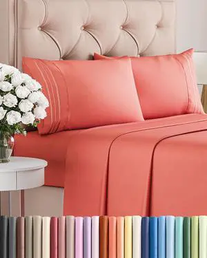 Queen Size 4 Piece Sheet Set - Comfy Breathable & Cooling Sheets - Hotel Luxury Bed Sheets for Women & Men - Deep Pockets, Easy-Fit, Extra Soft and Wrinkle Free Sheets - Coral Oeko-Tex Bed Sheet Set Queen Size 4 Piece Sheet Set - Comfy Breathable & Cooling Sheets - Hotel Luxury Bed Sheets for Women & Men - Deep Pockets, Easy-Fit, Extra Soft and Wrinkle Free Sheets - Coral Oeko-Tex Bed Sheet Set