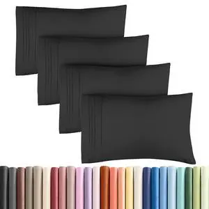 King Pillow Cases Set of 4 - Ultra Soft Hotel Quality Pillowcase Covers - Comfy, Cozy & Wrinkle Free - Shrinkage, Stain and Fade Resistant - Machine Washable Pillow Protectors - 4 Piece Set - Black King Pillow Cases Set of 4 - Ultra Soft Hotel Quality Pillowcase Covers - Comfy, Cozy & Wrinkle Free - Shrinkage, Stain and Fade Resistant - Machine Washable Pillow Protectors - 4 Piece Set - Black