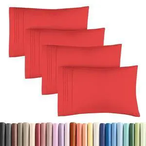 Standard Pillow Cases Set of 4 - Ultra Soft Hotel Quality Pillowcase Covers - Comfy Cozy Bedding for Women, Men, Kids & Teens - Machine Washable Pillow Protectors - 4 Piece Set - Standard Size Red Standard Pillow Cases Set of 4 - Ultra Soft Hotel Quality Pillowcase Covers - Comfy Cozy Bedding for Women, Men, Kids & Teens - Machine Washable Pillow Protectors - 4 Piece Set - Standard Size Red