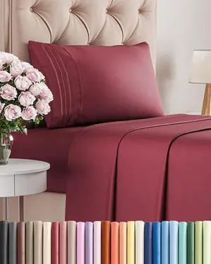Twin Size 3 Piece Sheet Set - Comfy Breathable & Cooling Sheets - Hotel Luxury Bed Sheets for Women & Men - Deep Pockets, Easy-Fit, Extra Soft & Wrinkle Free Sheets - Burgundy Oeko-Tex Bed Sheet Set Twin Size 3 Piece Sheet Set - Comfy Breathable & Cooling Sheets - Hotel Luxury Bed Sheets for Women & Men - Deep Pockets, Easy-Fit, Extra Soft & Wrinkle Free Sheets - Burgundy Oeko-Tex Bed Sheet Set