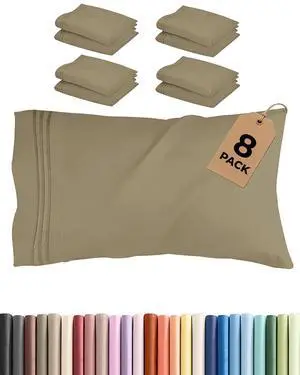 King Pillow Cases Set of 8 - Ultra Soft Hotel Quality Pillowcase Covers - Comfy & Wrinkle Free - Shrink, Stain and Fade Resistant - Easy-Care, Machine Washable Pillow Protectors - 8 Piece Set - Khaki King Pillow Cases Set of 8 - Ultra Soft Hotel Quality Pillowcase Covers - Comfy & Wrinkle Free - Shrink, Stain and Fade Resistant - Easy-Care, Machine Washable Pillow Protectors - 8 Piece Set - Khaki
