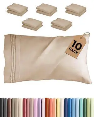 King Standard Pillow Cases Set of 10 - Ultra Soft Hotel Quality Pillowcase Covers - Comfy & Wrinkle Free - Shrink, Stain and Fade Resistant - Machine Washable Pillow Protectors - 10 Piece Set - Cream King Standard Pillow Cases Set of 10 - Ultra Soft Hotel Quality Pillowcase Covers - Comfy & Wrinkle Free - Shrink, Stain and Fade Resistant - Machine Washable Pillow Protectors - 10 Piece Set - Cream