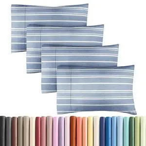 King Pillow Cases Set of 4 - Ultra Soft Hotel Quality Pillowcase Covers - Comfy, Cozy & Wrinkle Free - Shrinkage and Fade Resistant - Machine Washable Pillow Protectors - 4 Piece Set - Blue Stripes 3 King Pillow Cases Set of 4 - Ultra Soft Hotel Quality Pillowcase Covers - Comfy, Cozy & Wrinkle Free - Shrinkage and Fade Resistant - Machine Washable Pillow Protectors - 4 Piece Set - Blue Stripes 3