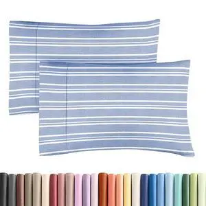King Standard Pillow Cases Set of 2 - Ultra-Soft Hotel Quality Pillowcase Covers - Comfy, Cozy & Fade Free - Wrinkle Resistant - Machine Washable Pillow Protectors - 2 Piece Set - Blue Stripes 3 King Standard Pillow Cases Set of 2 - Ultra-Soft Hotel Quality Pillowcase Covers - Comfy, Cozy & Fade Free - Wrinkle Resistant - Machine Washable Pillow Protectors - 2 Piece Set - Blue Stripes 3