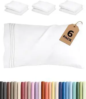 King Pillow Cases Set of 6 - Ultra Soft Hotel Quality Pillowcase Covers - Comfy & Wrinkle Free - Shrink, Stain and Fade Resistant - Easy-Care, Machine Washable Pillow Protectors - 6 Piece Set - White King Pillow Cases Set of 6 - Ultra Soft Hotel Quality Pillowcase Covers - Comfy & Wrinkle Free - Shrink, Stain and Fade Resistant - Easy-Care, Machine Washable Pillow Protectors - 6 Piece Set - White