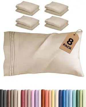 King Standard Pillow Cases Set of 8 - Ultra Soft Hotel Quality Pillowcase Covers - Comfy & Wrinkle Free - Shrink & Fade Resistant - Easy-Care, Machine Washable Pillow Protectors - 8 Piece Set - Wheat King Standard Pillow Cases Set of 8 - Ultra Soft Hotel Quality Pillowcase Covers - Comfy & Wrinkle Free - Shrink & Fade Resistant - Easy-Care, Machine Washable Pillow Protectors - 8 Piece Set - Wheat